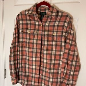 Ralph Lauren Pink brown white Plaid Long Sleeve 100% cotton in Size Small